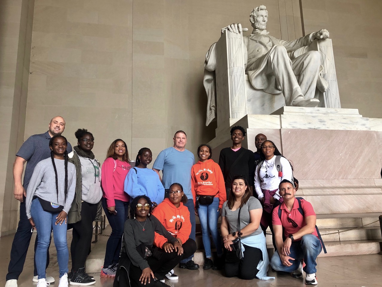 Students on a BLIP civic education field trip at the Lincoln Memorial in Washington, DC.